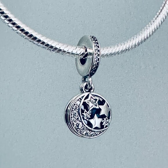 Pandora Moon & Blue Sky Dangle Charm / Pandora Charms / Pandora Bracelet - Picture 2 of 7